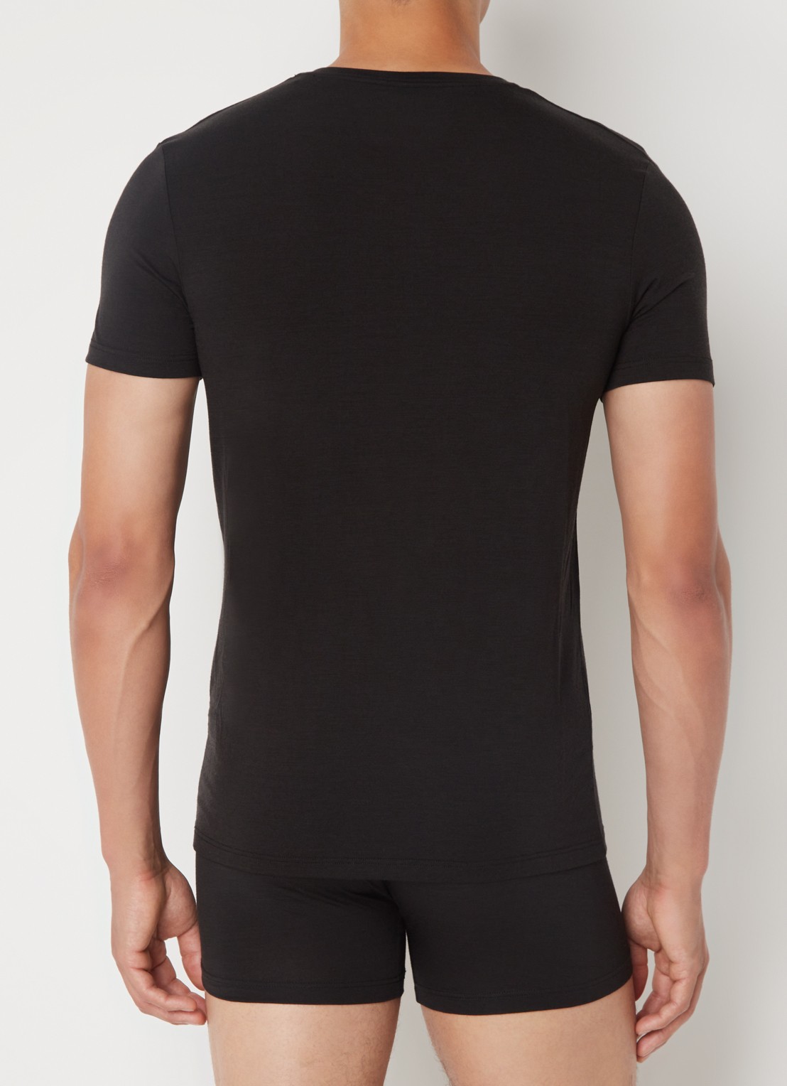 Falke T-shirt in wolblend met V-hals - achterkant zwart
