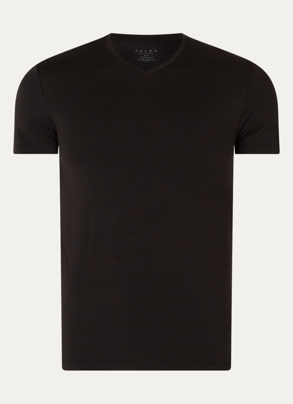 Falke T-shirt in wolblend met V-hals - voorkant 3 zwart