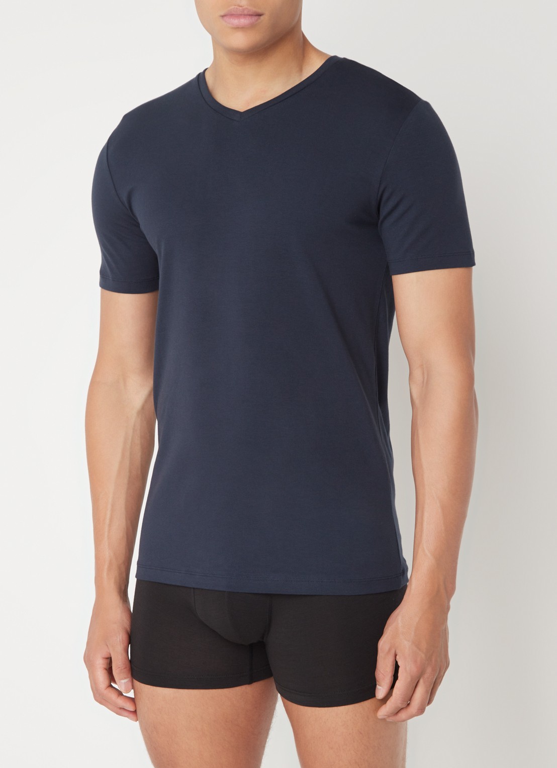 Falke T-shirt met V-hals in 2-pack - detail donkerblauw