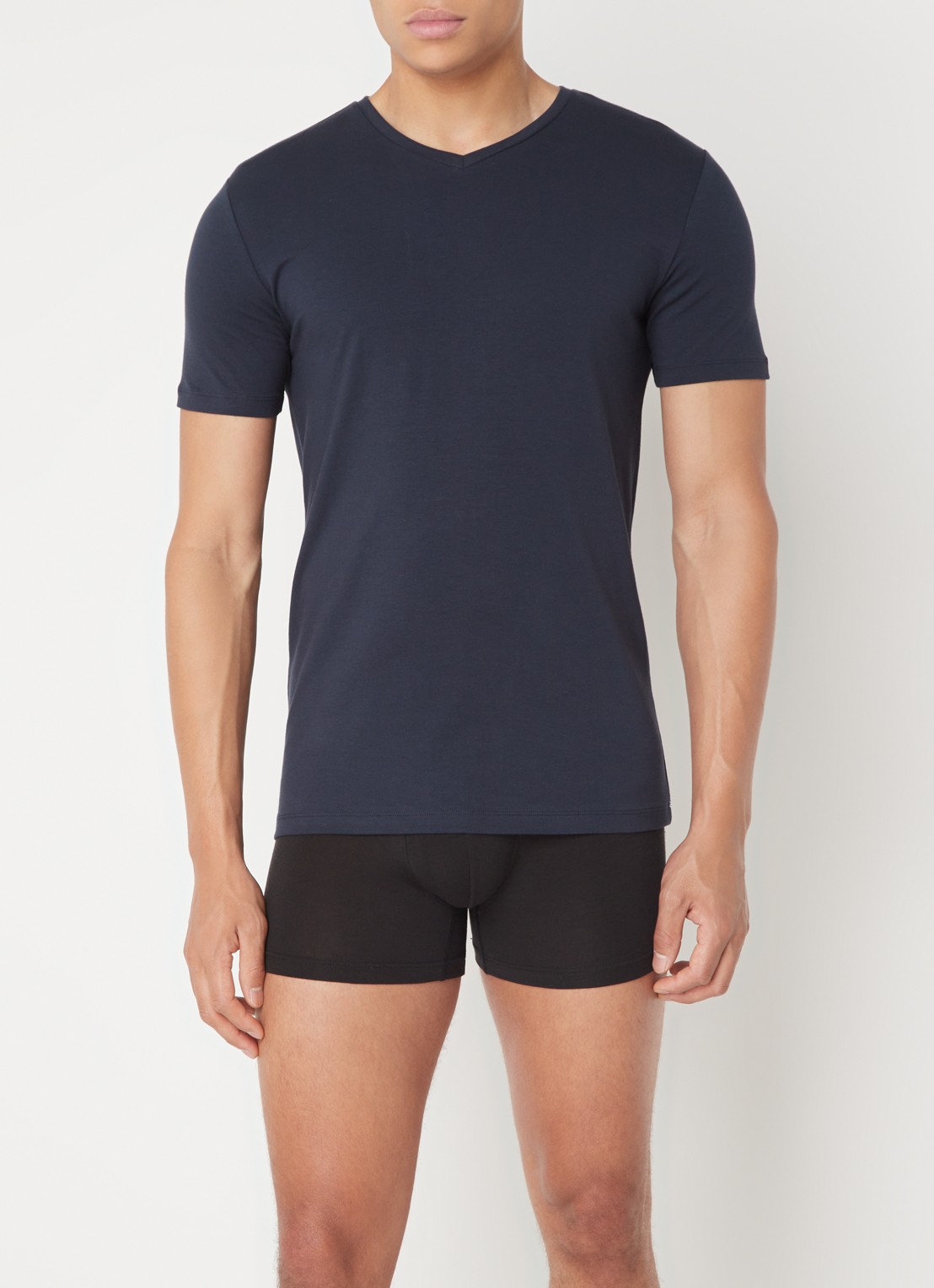 Falke T-shirt met V-hals in 2-pack - voorkant 3 donkerblauw