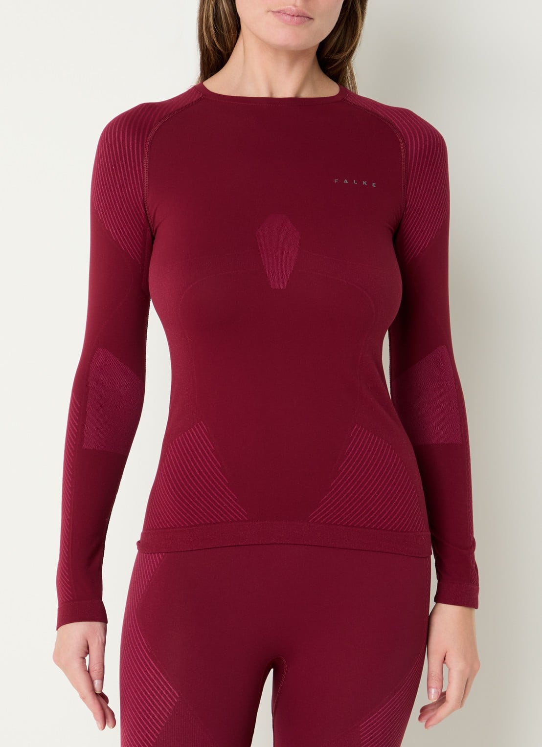 Falke Trainings longsleeve met ronde hals - detail 4 bordeauxrood