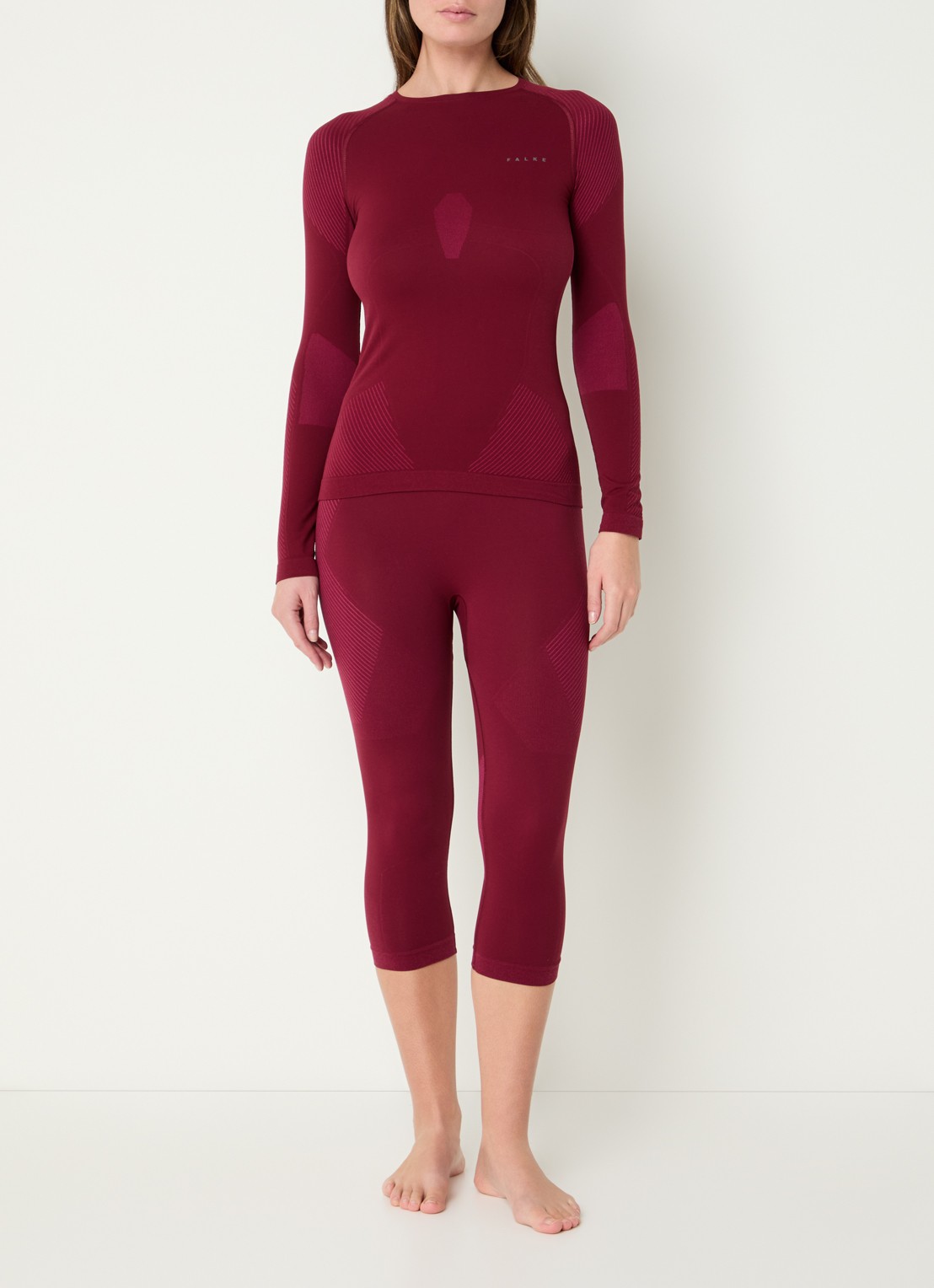 Falke Trainings longsleeve met ronde hals - voorkant 2 bordeauxrood