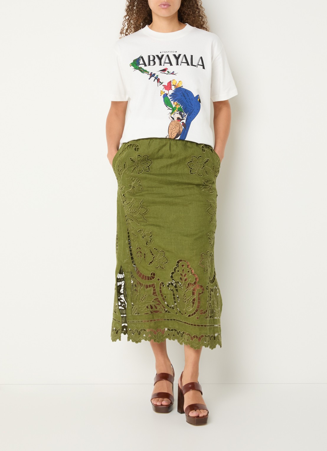Farm Rio Abya T-shirt met print - voorkant 3 gebroken wit