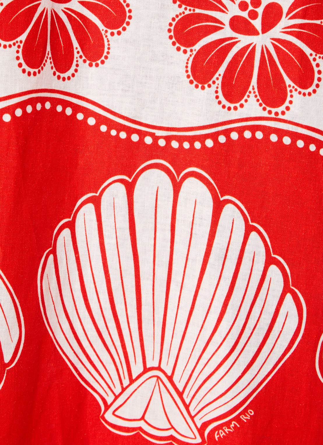 Farm Rio Ainika maxi jurk in linnenblend met bladprint - detail 2 koraalrood