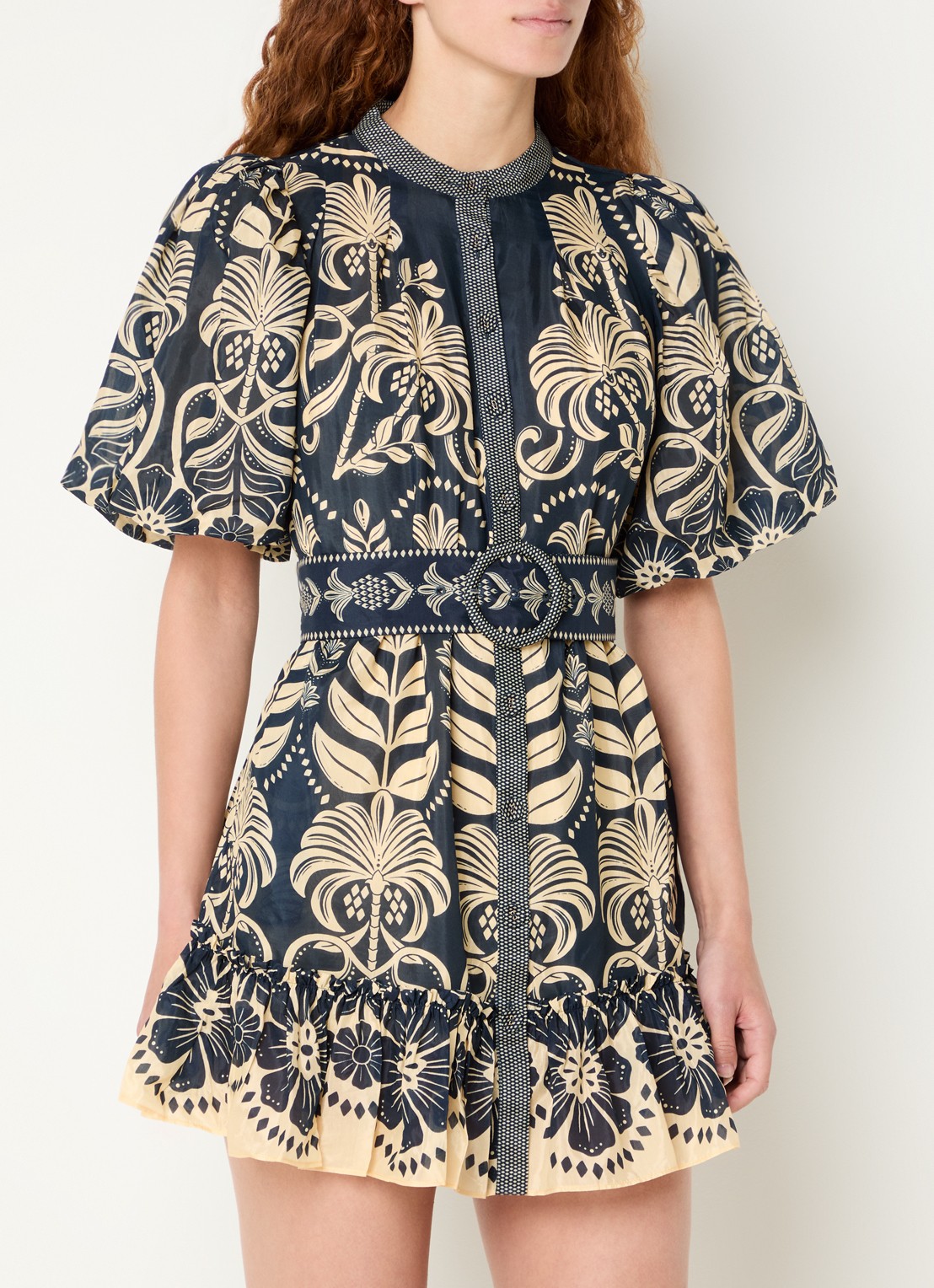 Farm Rio Ainika mini blousejurk met ceintuur en print - detail 2 donkerblauw