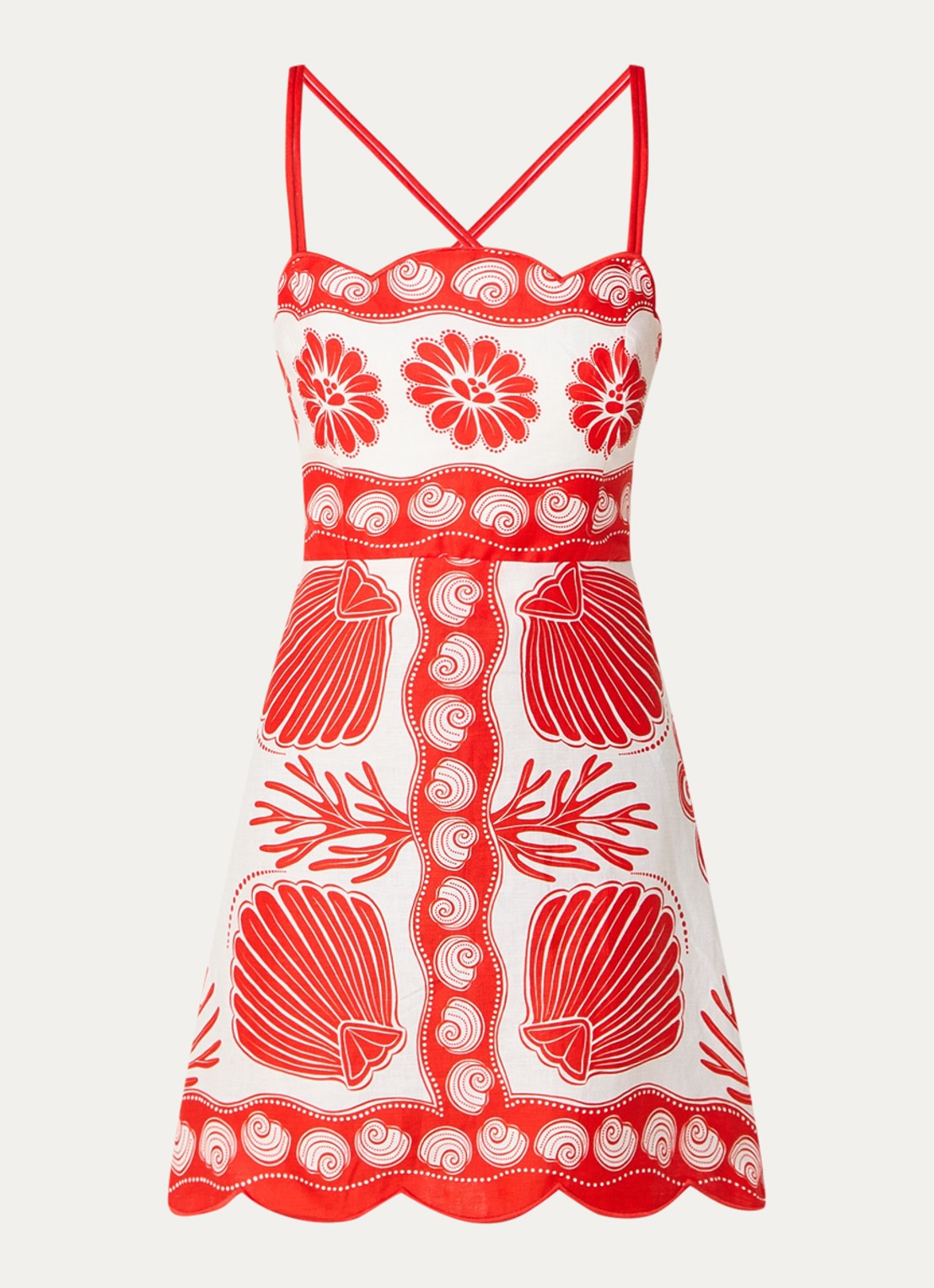 Farm Rio Ainika mini jurk van linnen met print - voorkant 3 koraalrood