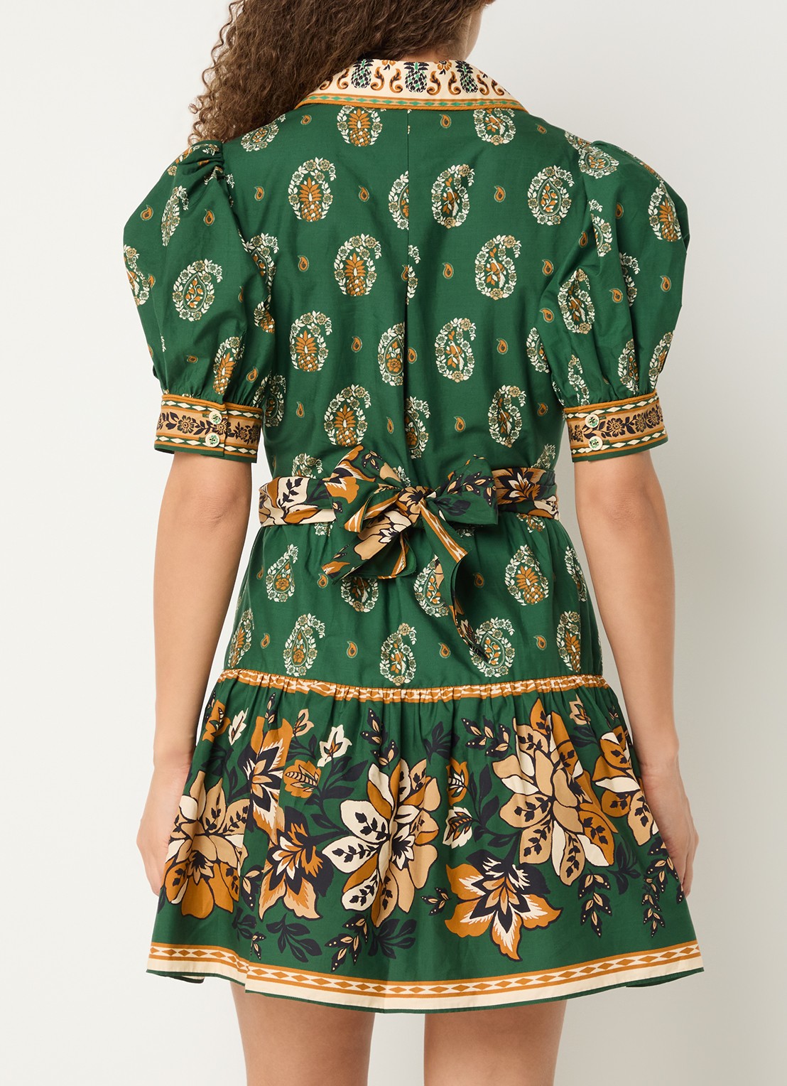 Farm Rio Ayla mini jurk met strikdetail en print - achterkant 2 legergroen