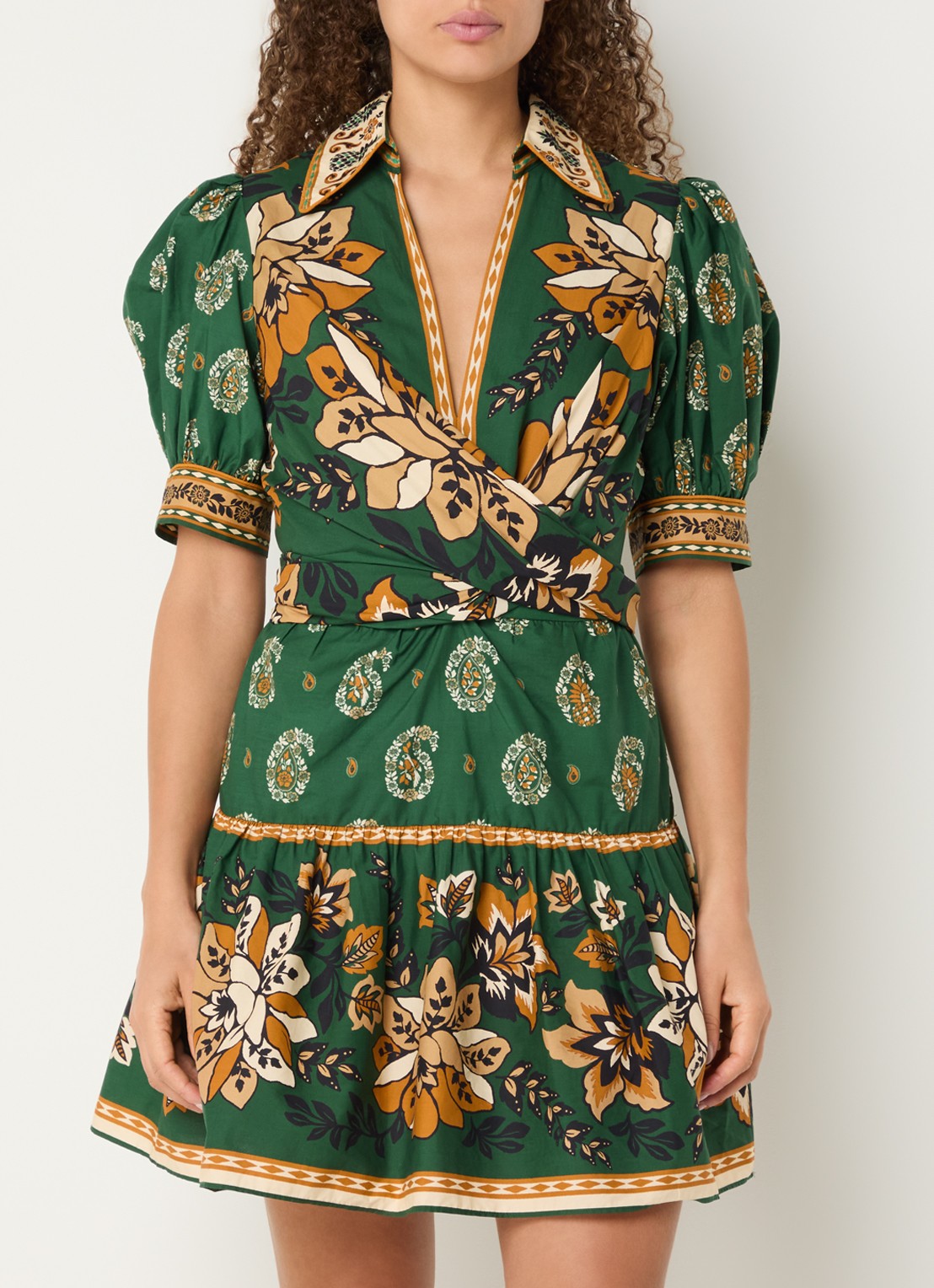Farm Rio Ayla mini jurk met strikdetail en print - detail legergroen