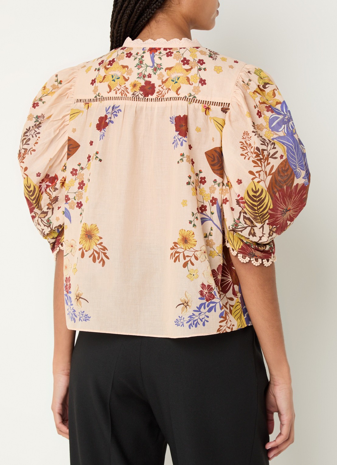 Farm Rio Beauty Bouquet tuniek met pofmouw en bloemenprint - achterkant zalmroze