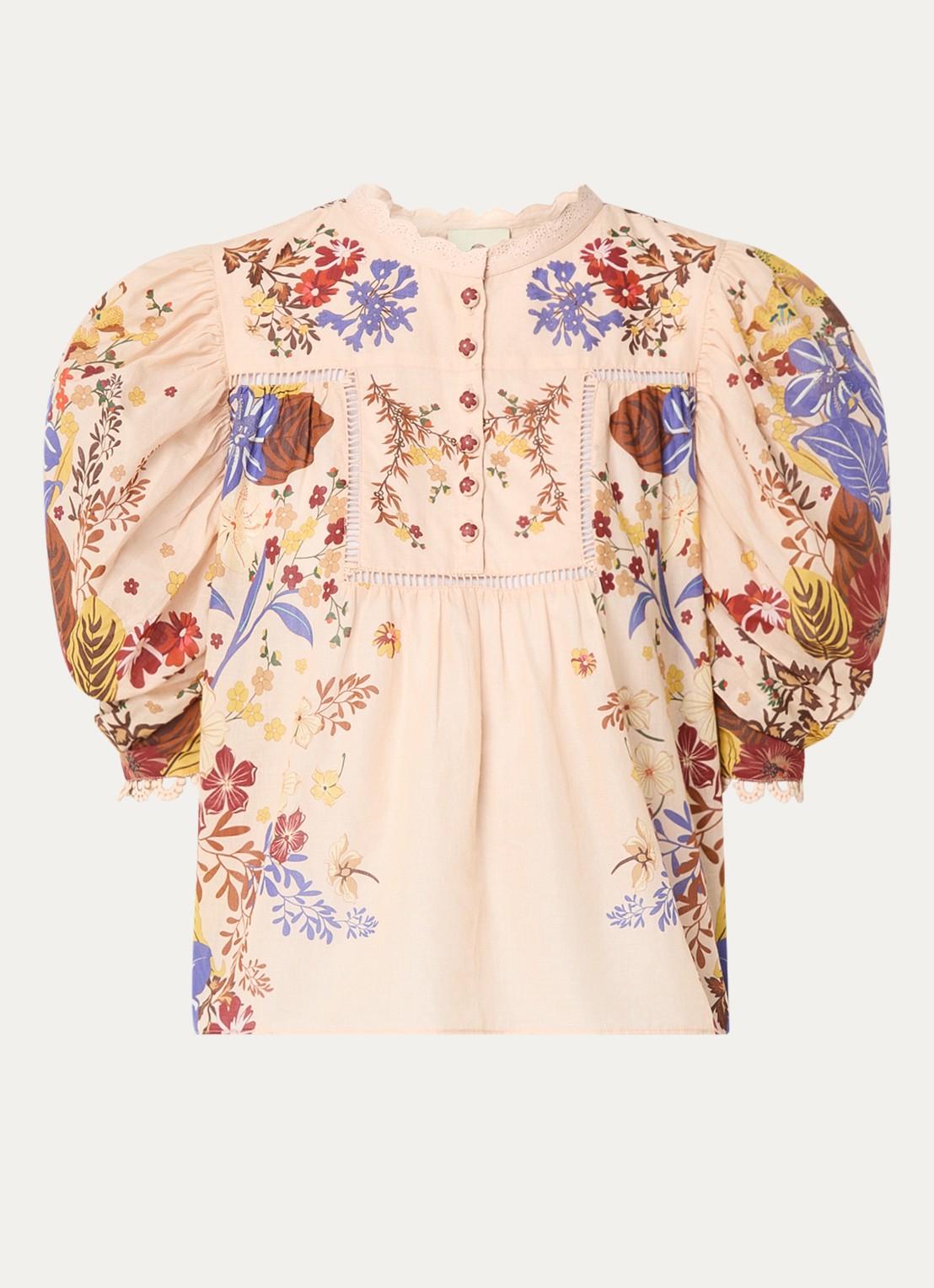 Farm Rio Beauty Bouquet tuniek met pofmouw en bloemenprint - voorkant 2 zalmroze