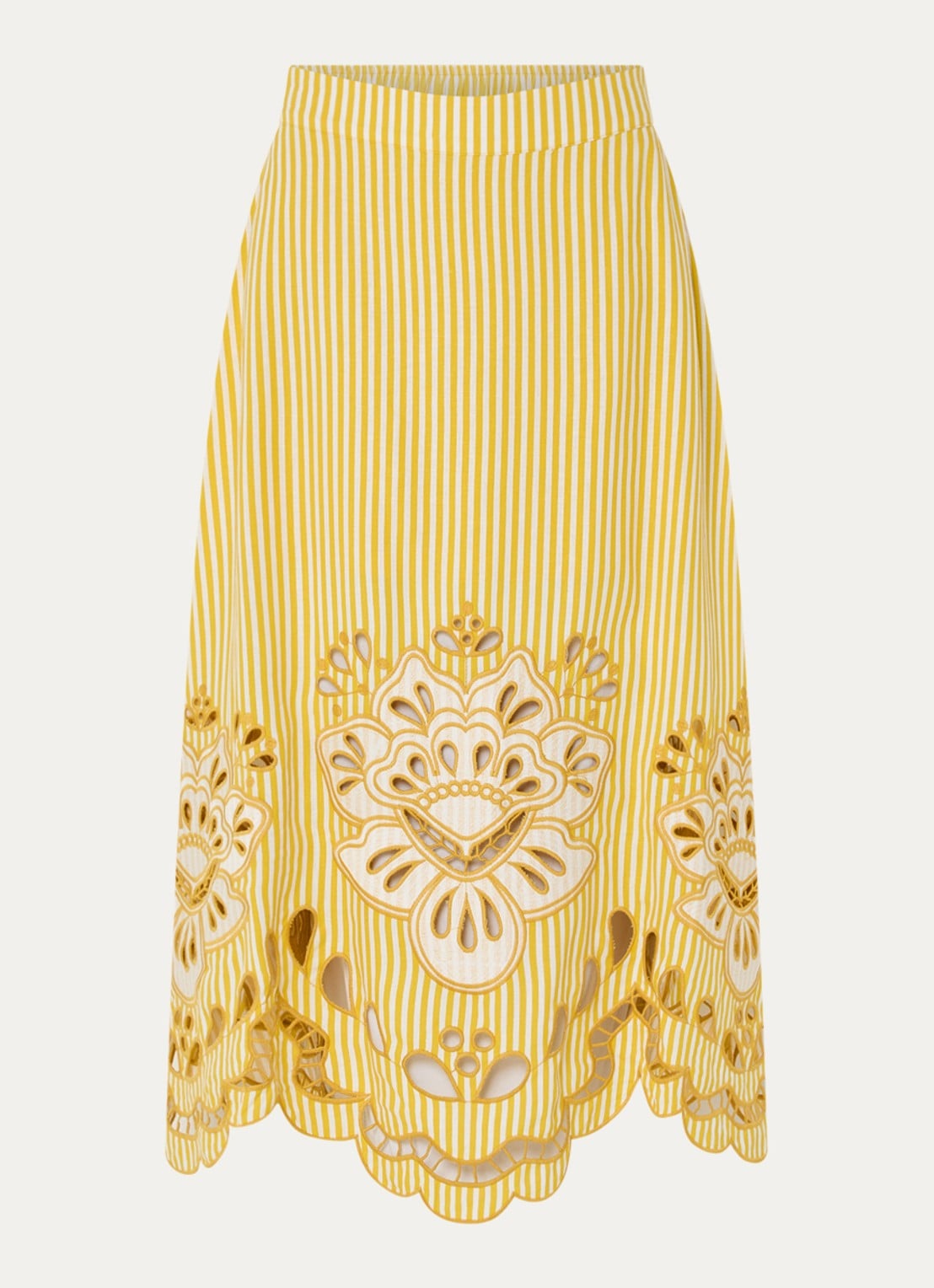 Farm Rio Bicolor midi rok in linnenblend met streepprint - voorkant geel