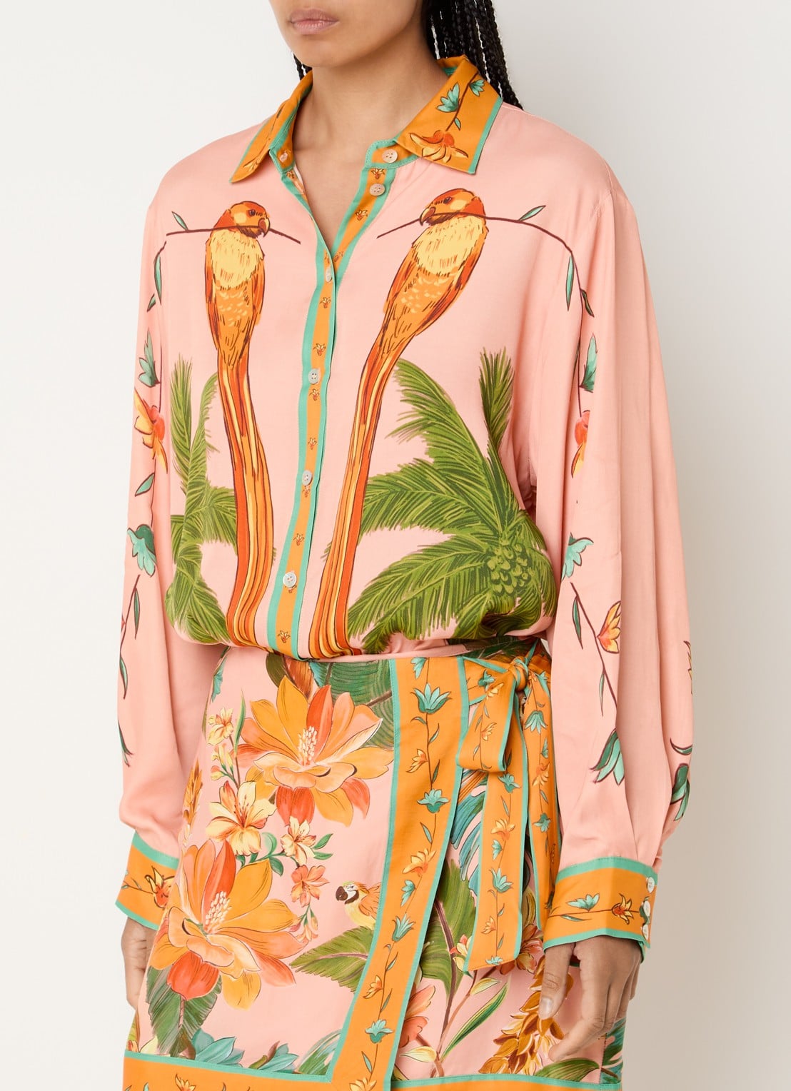 Farm Rio Birds blouse met print - detail 4 oranje