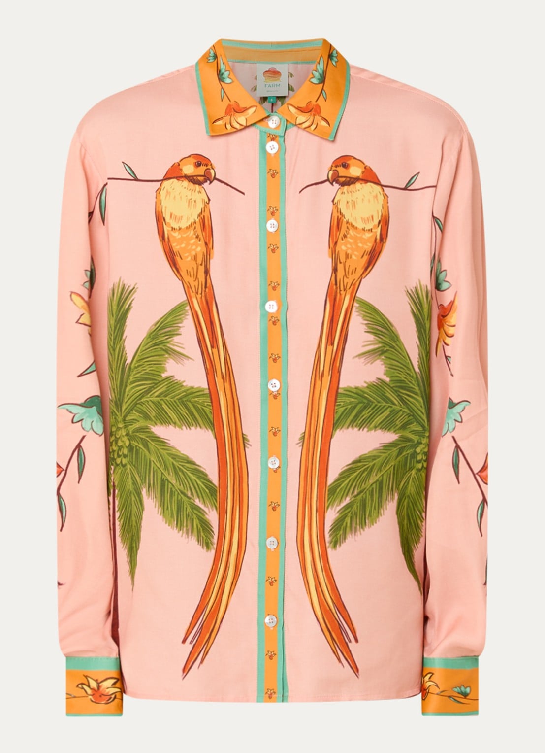 Farm Rio Birds blouse met print - voorkant 2 oranje