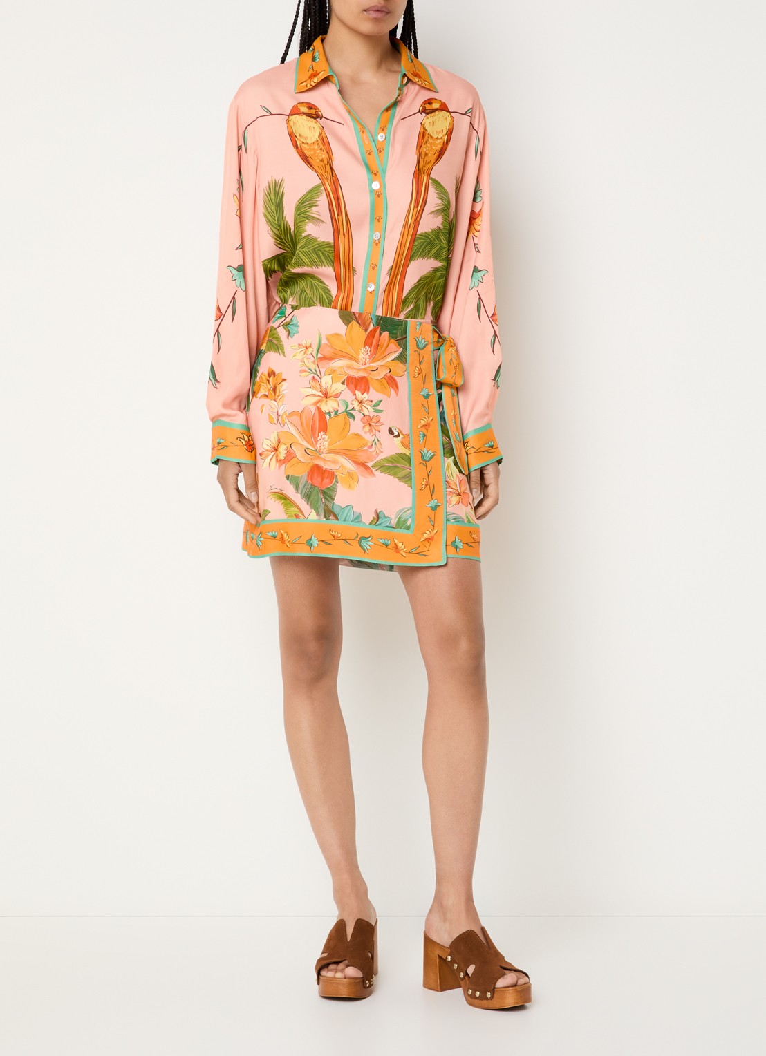 Farm Rio Birds blouse met print - voorkant 3 oranje