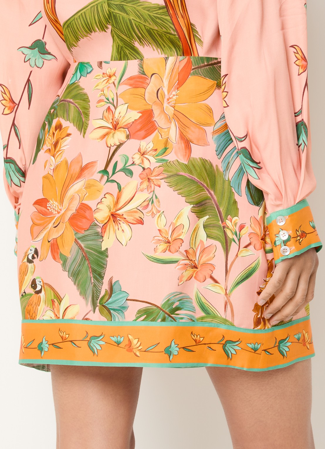 Farm Rio Birds minirok met print - achterkant 4 oranje