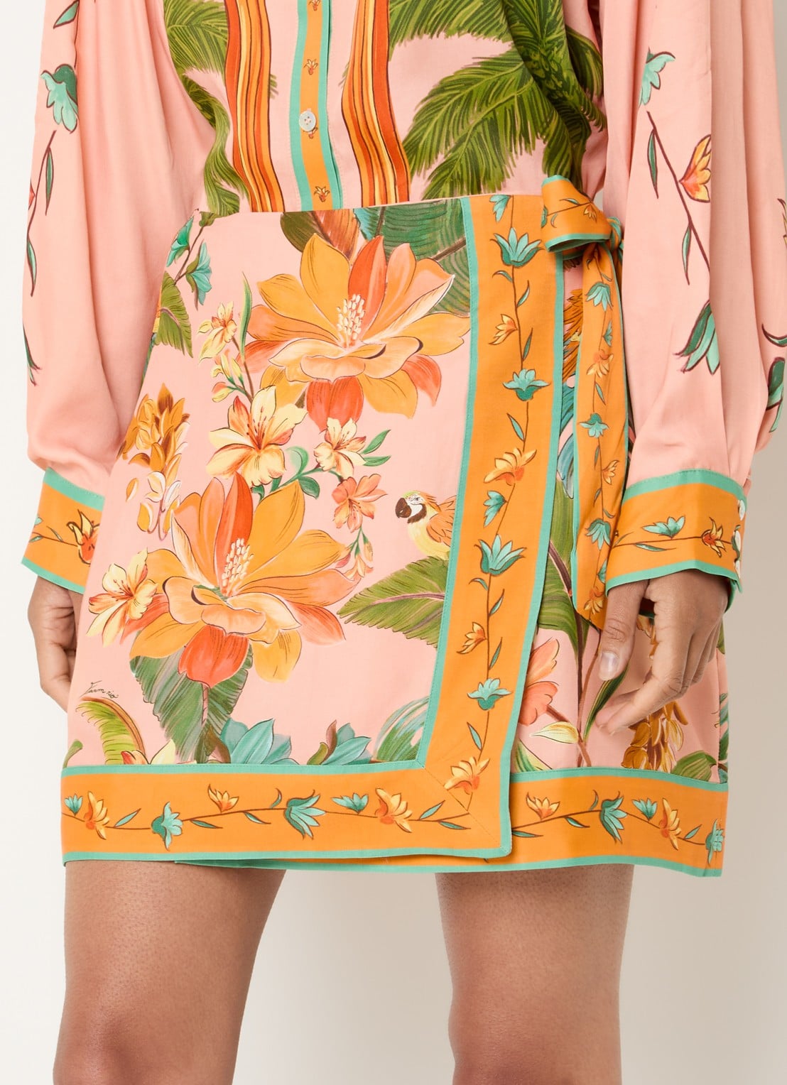 Farm Rio Birds minirok met print - detail 3 oranje