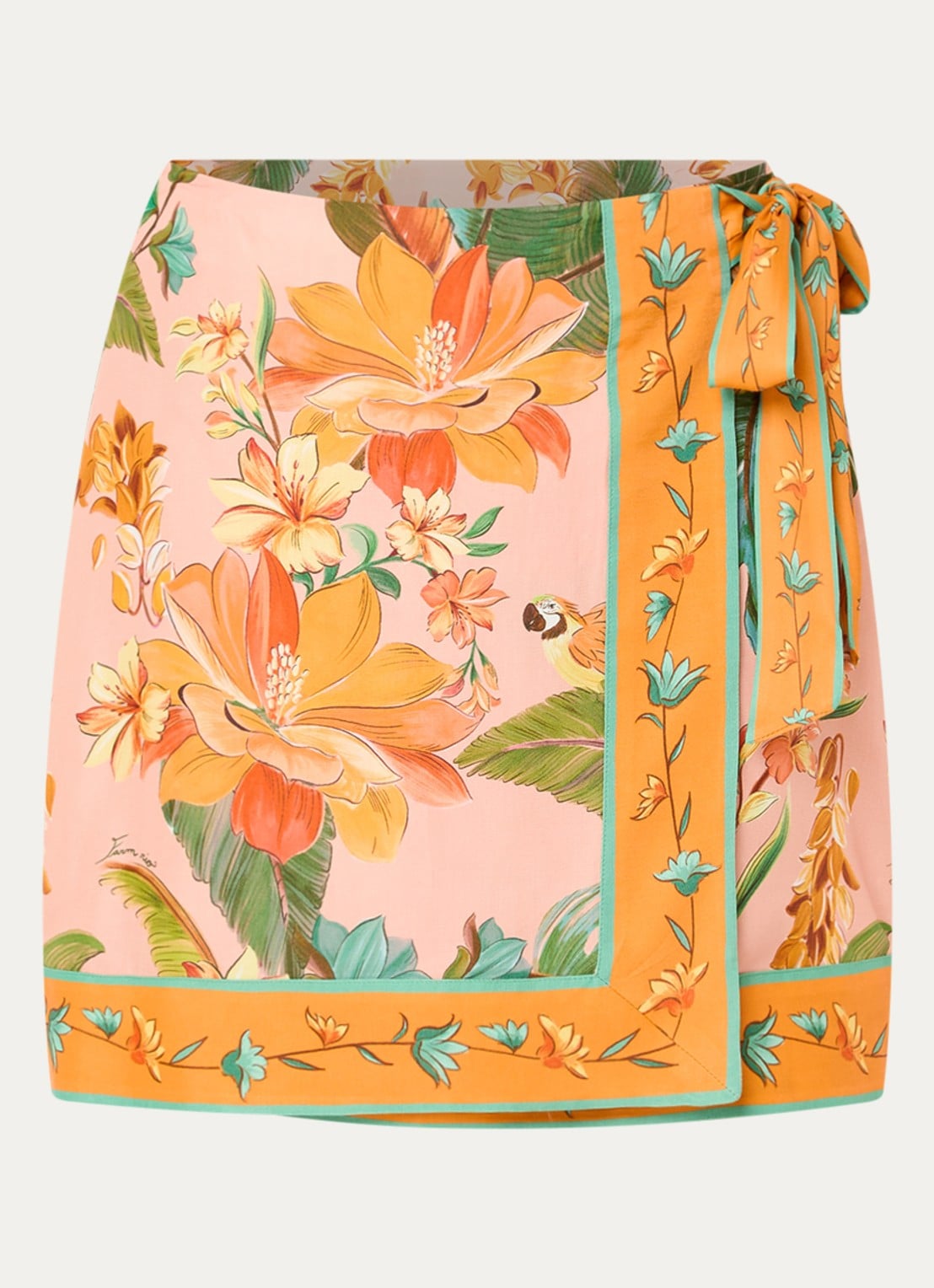 Farm Rio Birds minirok met print - voorkant oranje