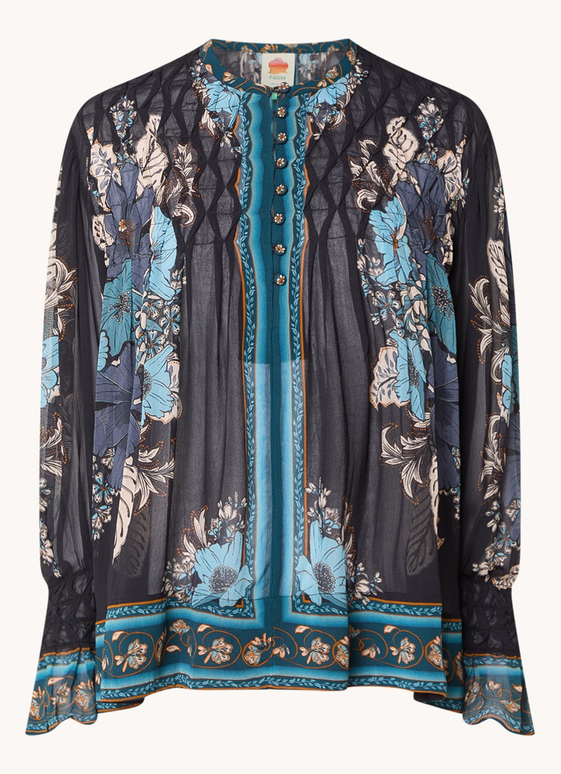 Farm Rio Blossom tuniek met bloemenprint - voorkant 2 donkerblauw
