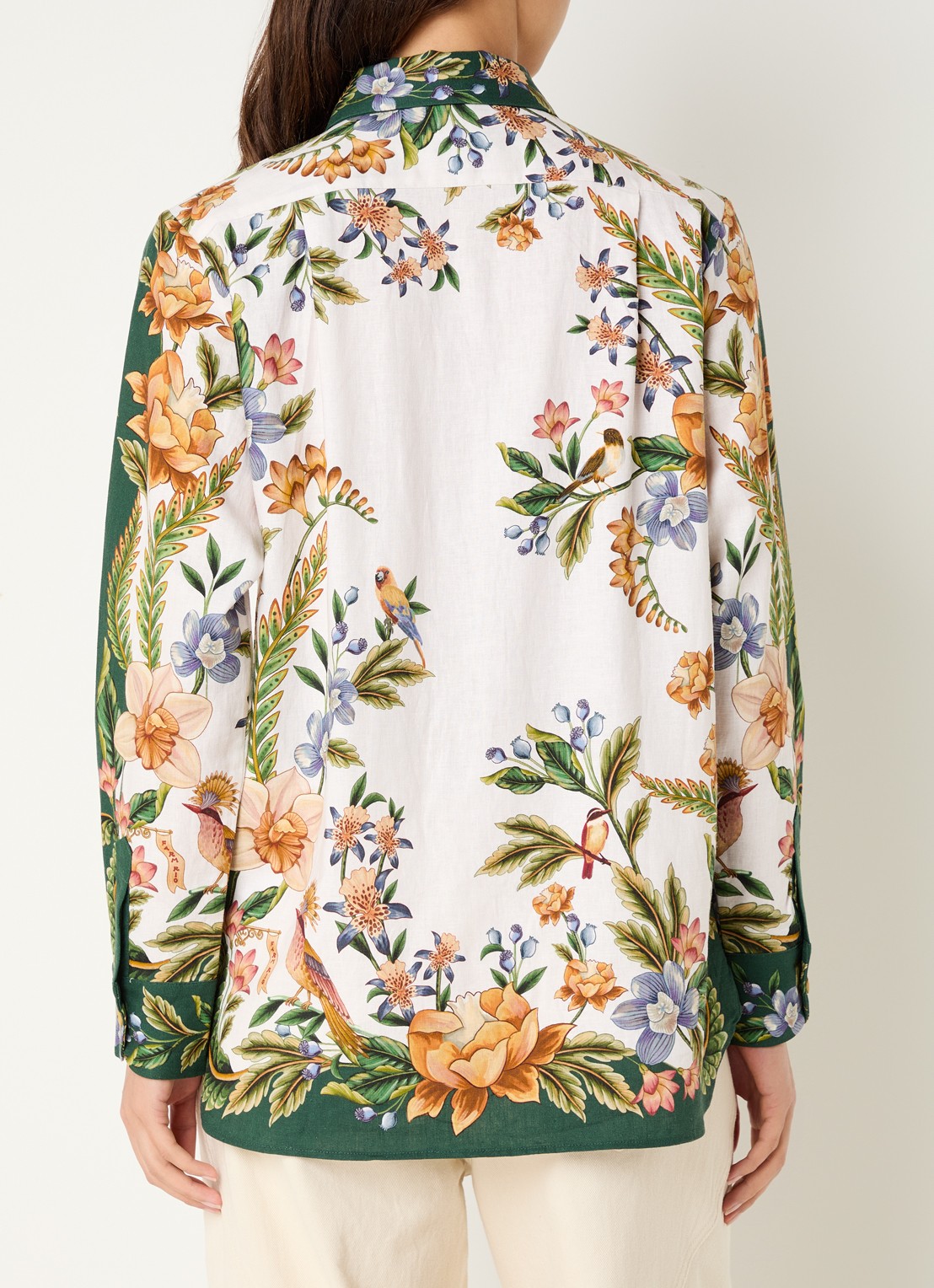 Farm Rio Blouse in linnenblend met bladprint - achterkant donkergroen