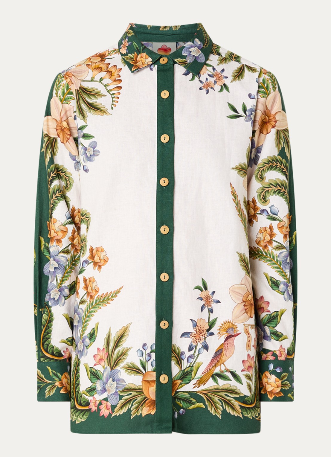 Farm Rio Blouse in linnenblend met bladprint - voorkant 3 donkergroen