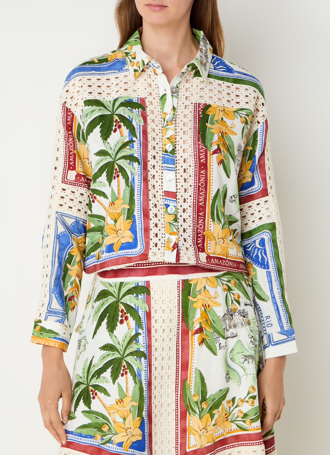 Farm Rio Blouse in linnenblend met bloemenprint - detail 3 groen