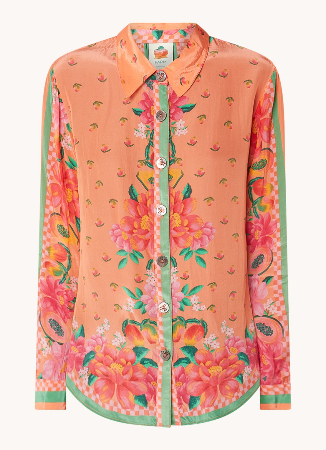 Farm Rio Blouse met bloemenprint  - voorkant 2 oranje