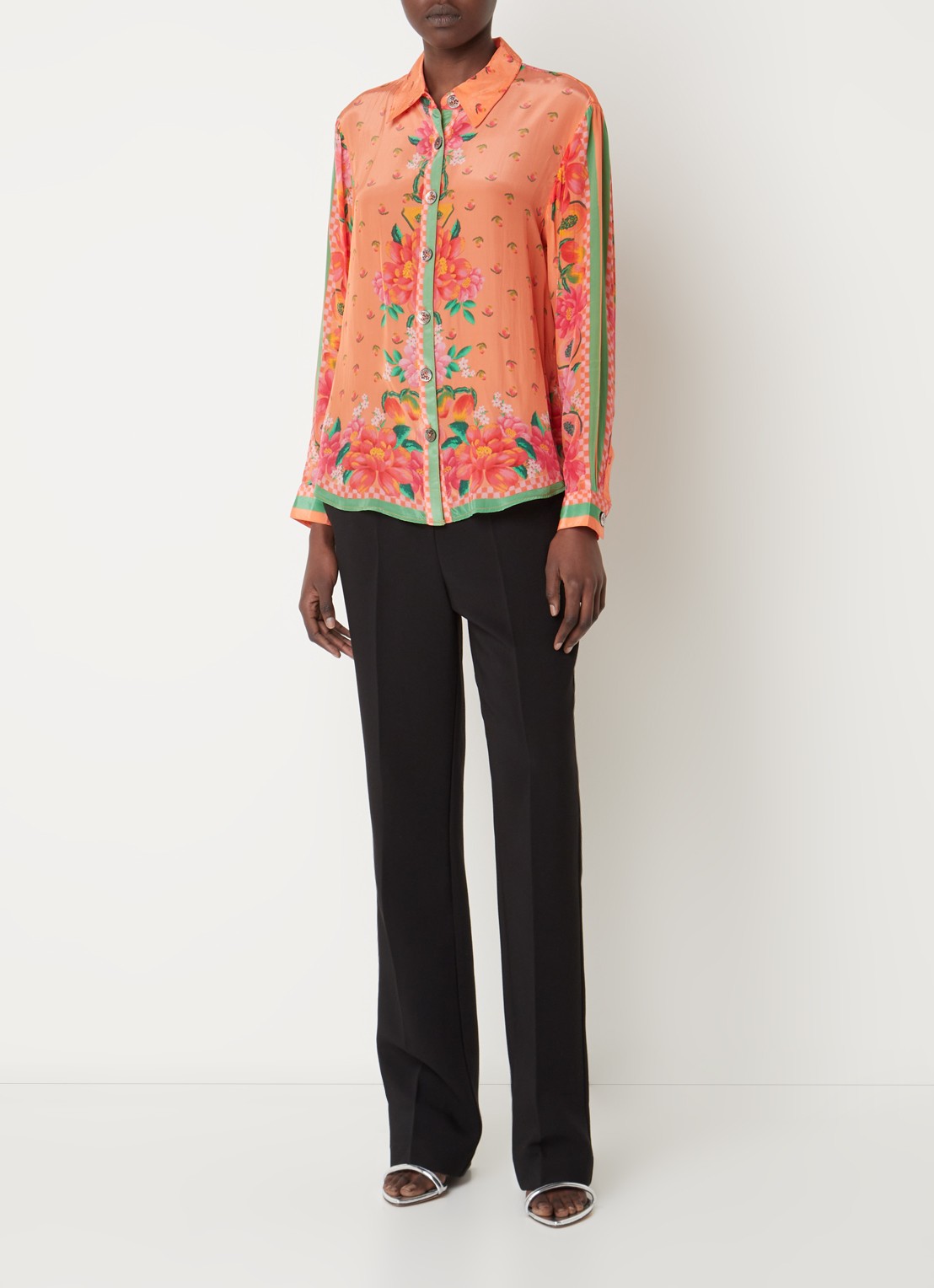 Farm Rio Blouse met bloemenprint  - voorkant 3 oranje