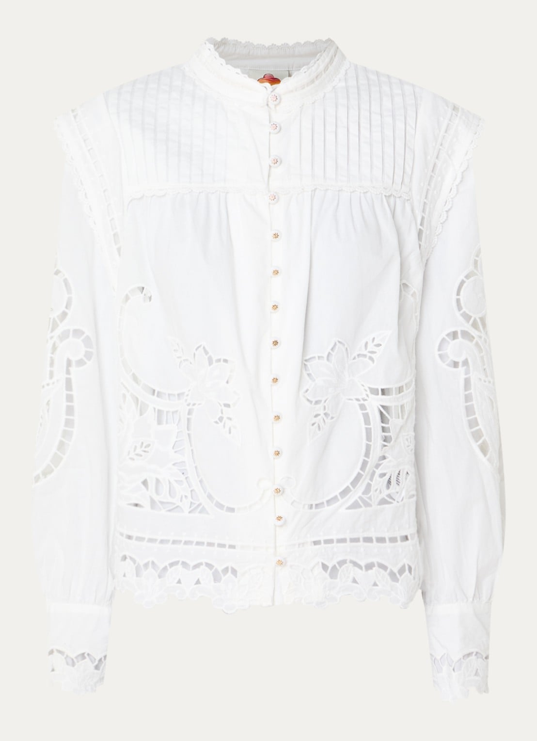 Farm Rio Blouse met broderie en plooidetail - voorkant 2 gebroken wit