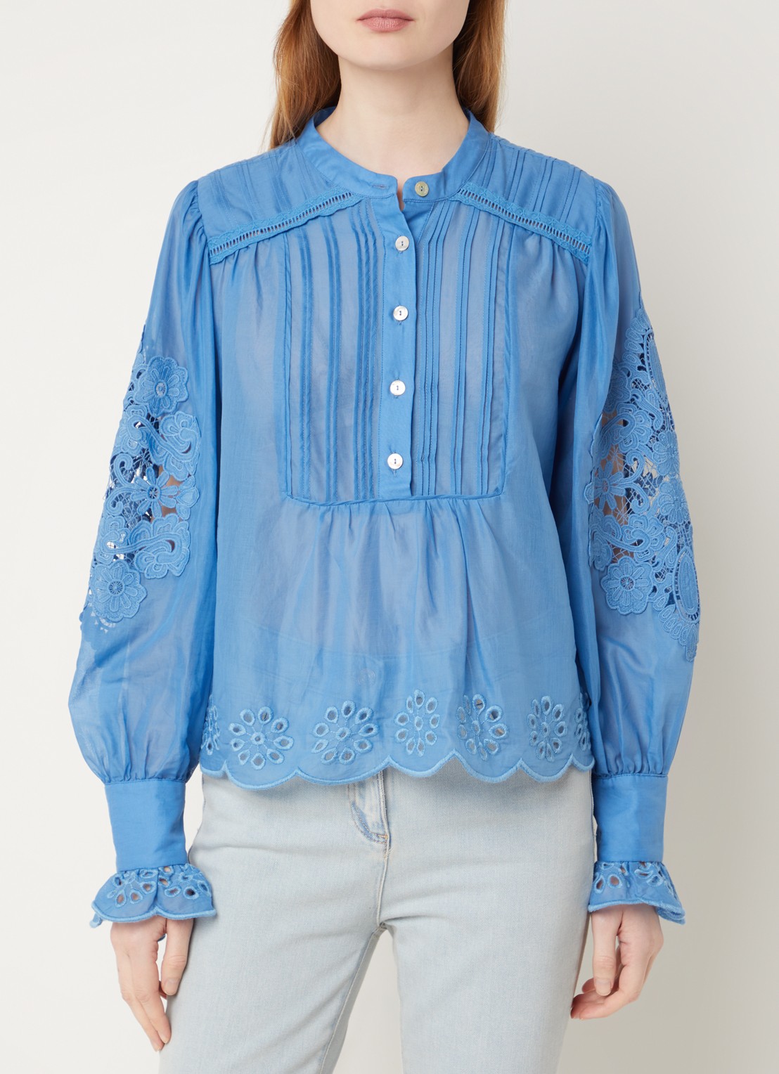 Farm Rio Blouse met broderie en structuur - detail blauw