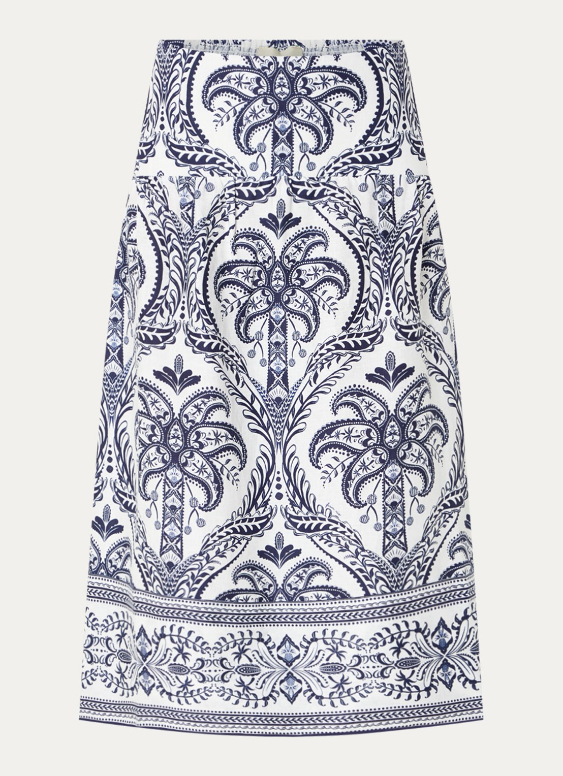 Farm Rio Blue Tropical midi rok van linnen met paisley dessin - voorkant gebroken wit