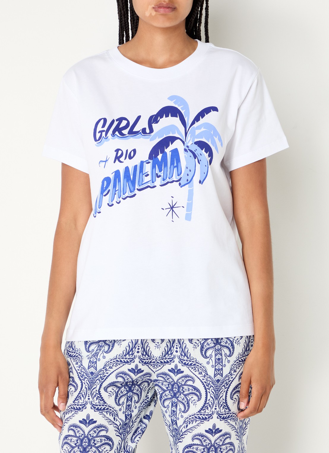 Farm Rio Blue Tropical T-shirt met print - detail 4 wit