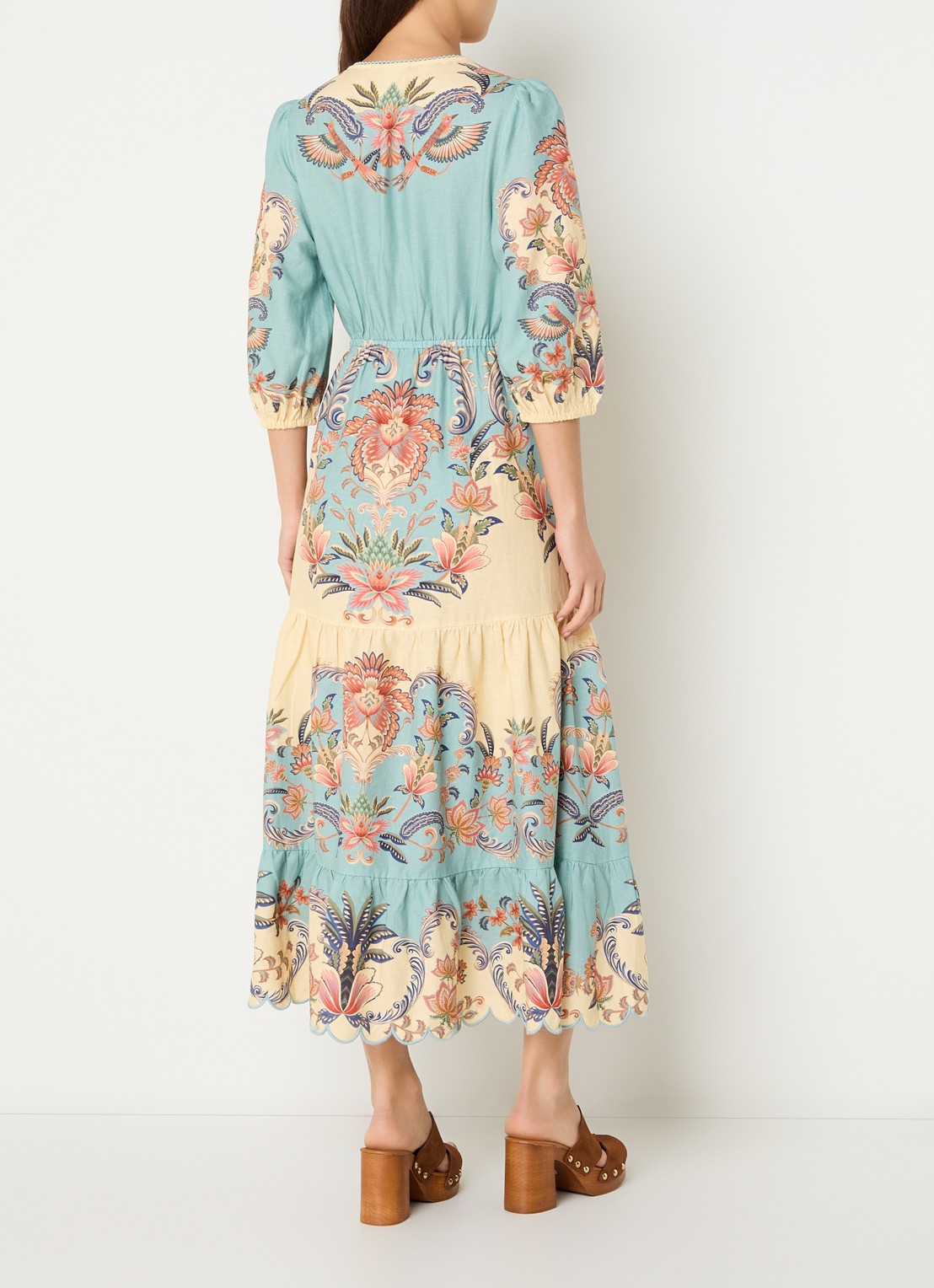 Farm Rio Boho Beauty Butter maxi tuniekjurk in linnenblend - achterkant lichtgeel