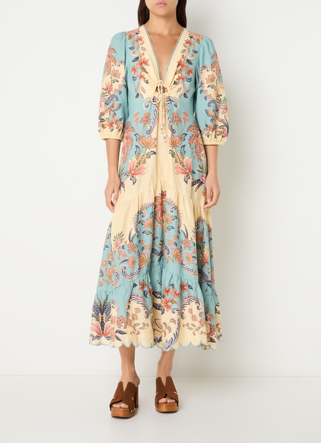 Farm Rio Boho Beauty Butter maxi tuniekjurk in linnenblend - detail 4 lichtgeel