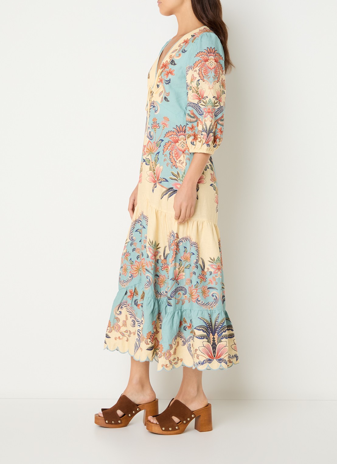 Farm Rio Boho Beauty Butter maxi tuniekjurk in linnenblend - voorkant 3 lichtgeel