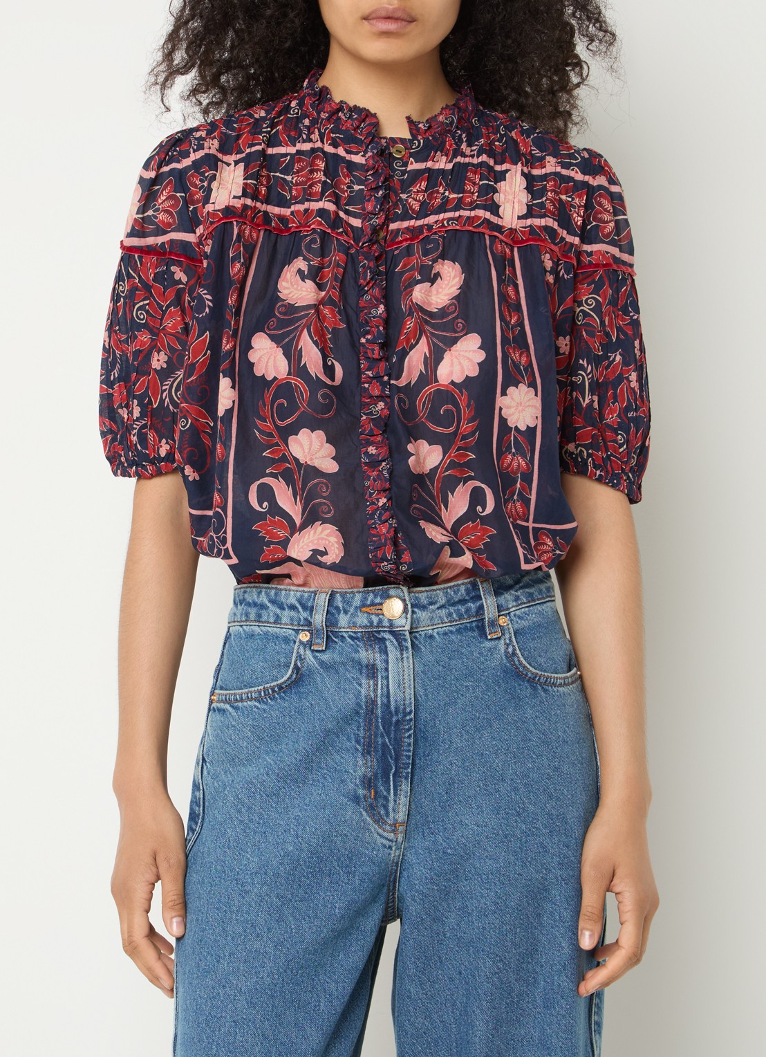 Farm Rio Boho blouse met ruches - detail 4 donkerblauw