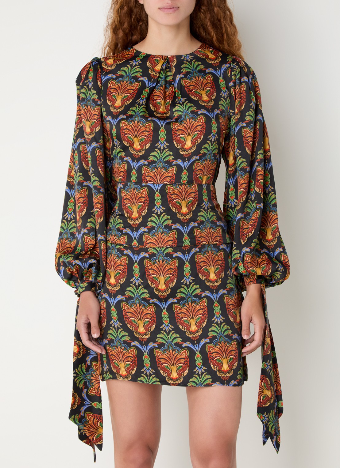 Farm Rio Boho mini tuniekjurk met print en strikceintuur - detail 2 zwart