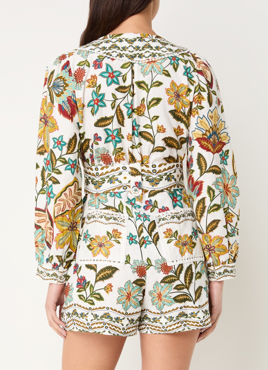 Farm Rio Botanicals straight fit playsuit in linnenblend met print - achterkant gebroken wit