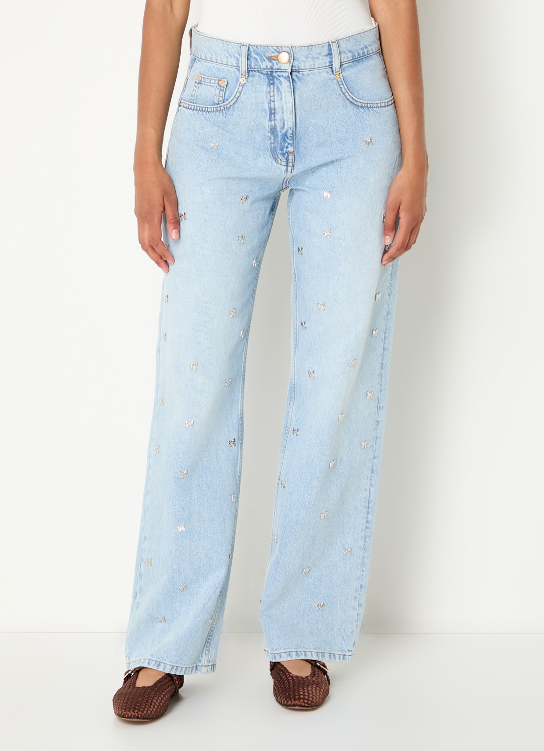 Farm Rio Bows high waist straigt leg jeans met lichte wassing en studs - detail 4 indigo