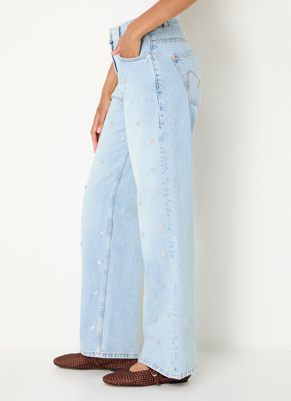 Farm Rio Bows high waist straigt leg jeans met lichte wassing en studs - detail 5 indigo