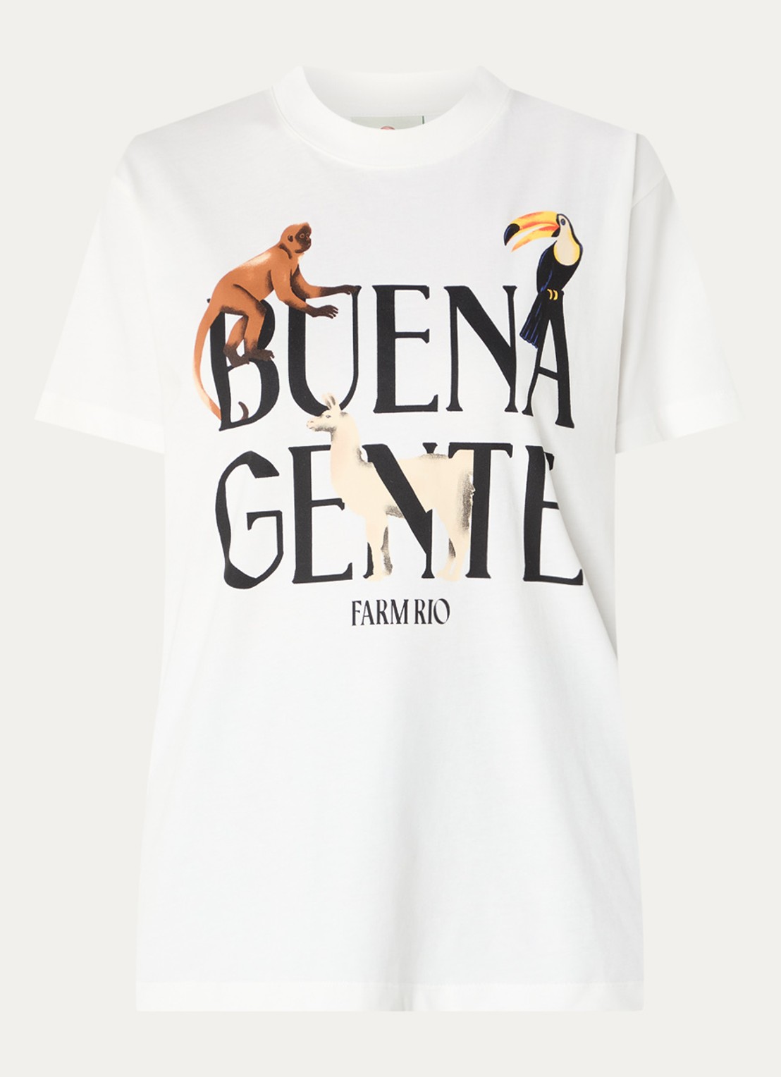 Farm Rio Buena Gente T-shirt met print - voorkant 3 gebroken wit