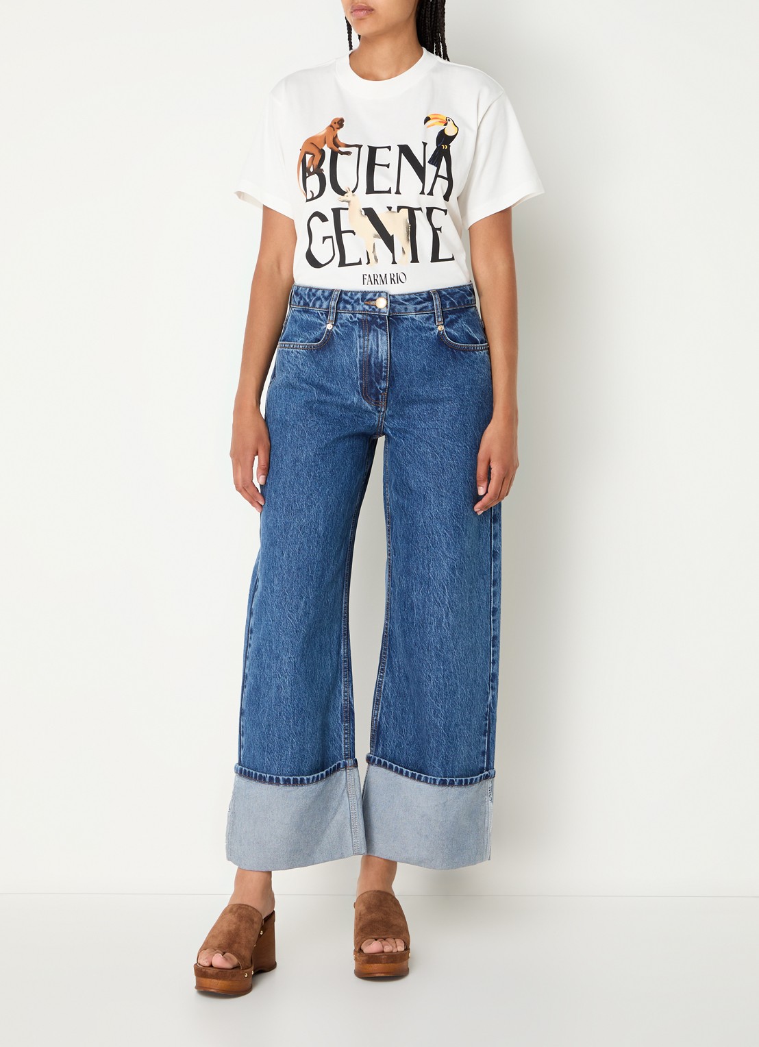 Farm Rio Buena Gente T-shirt met print - voorkant 4 gebroken wit