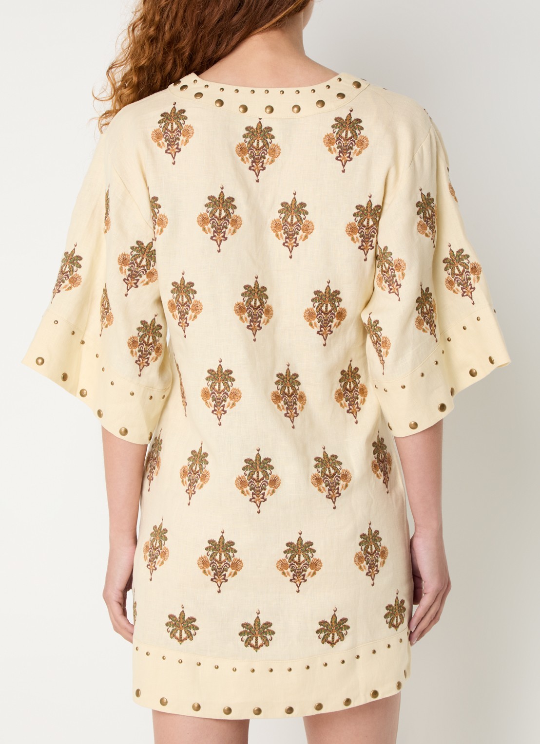 Farm Rio Coconut Tree mini tuniekjurk van linnen met studs - achterkant creme