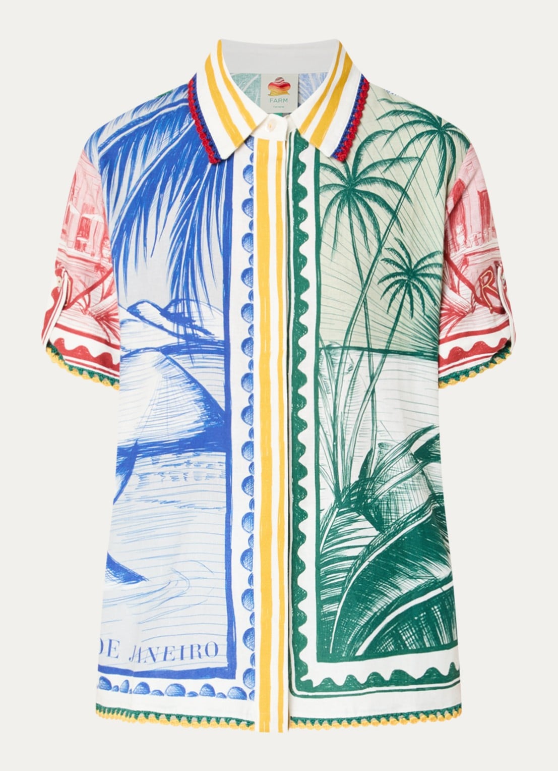 Farm Rio Copacabana mini jurk van linnen met print - voorkant lichtgeel