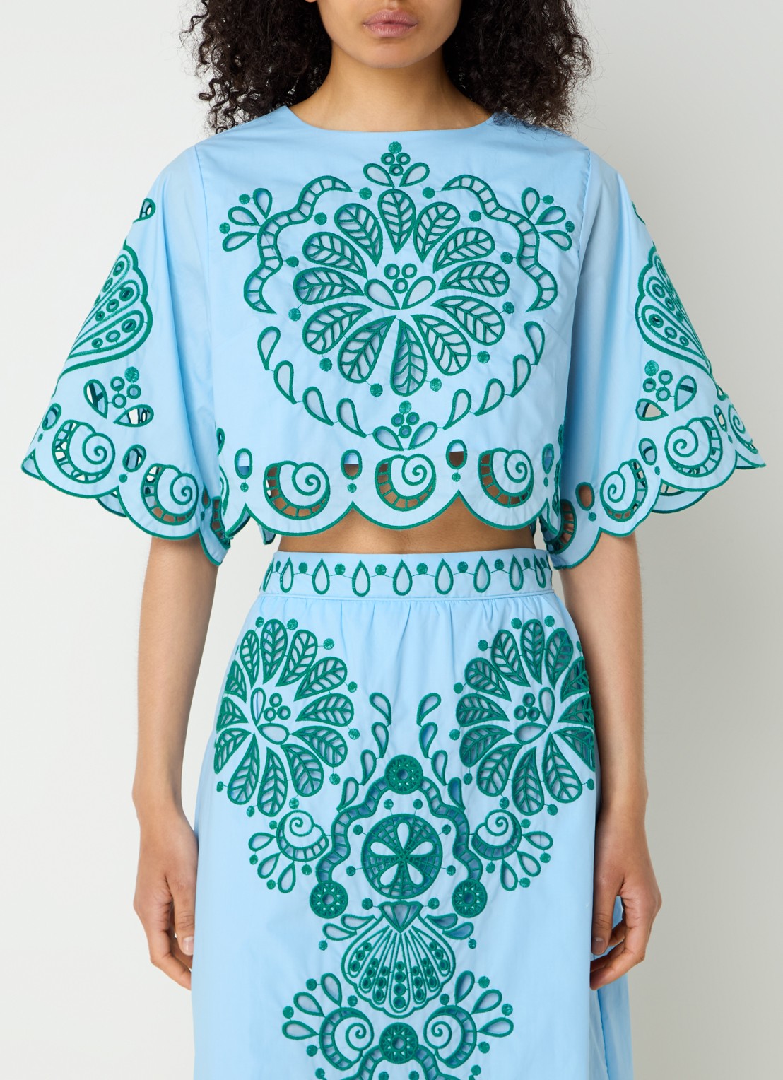 Farm Rio Crop top met opengewerkt dessin - detail 4 lichtblauw