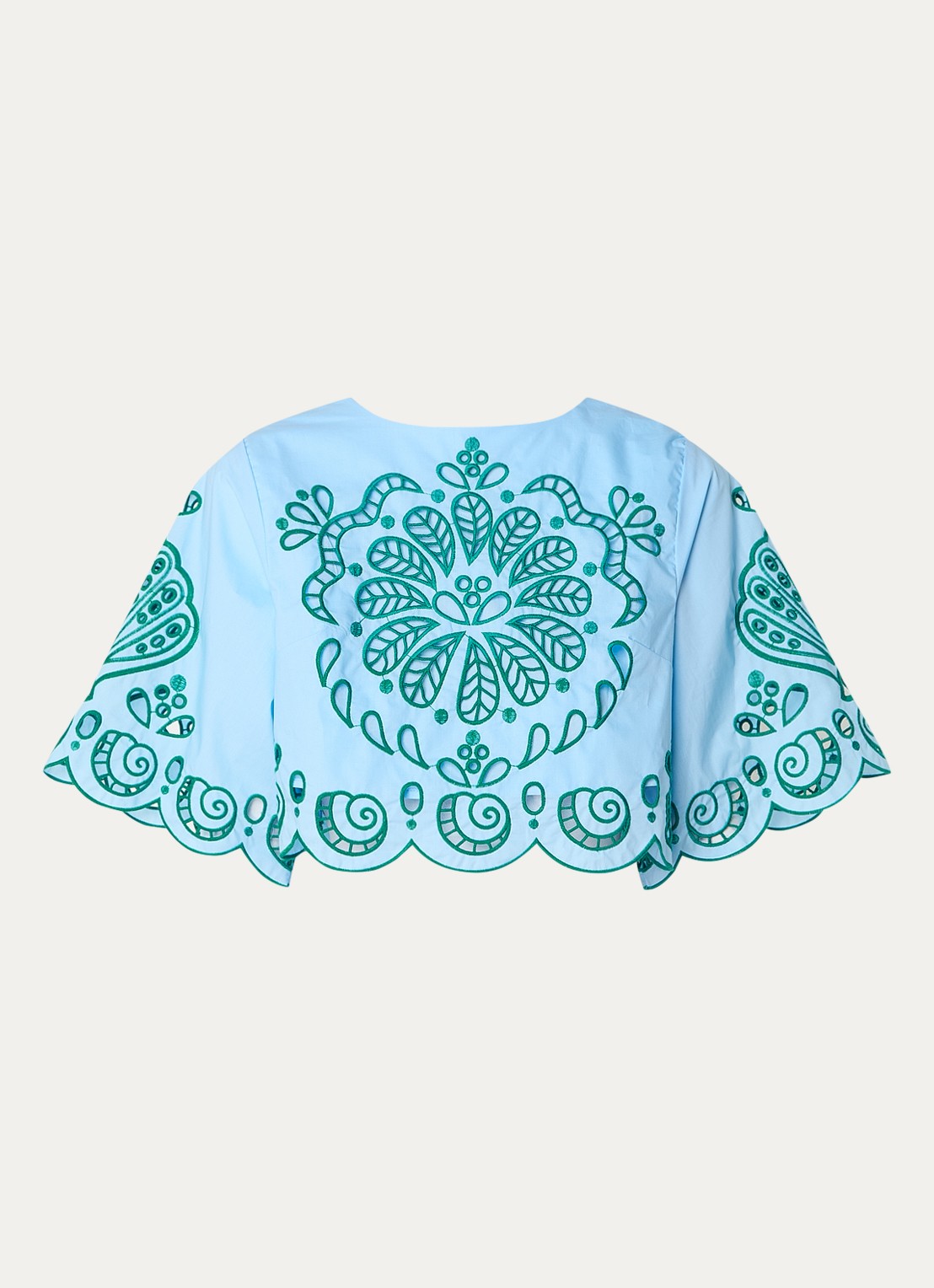 Farm Rio Crop top met opengewerkt dessin - voorkant lichtblauw