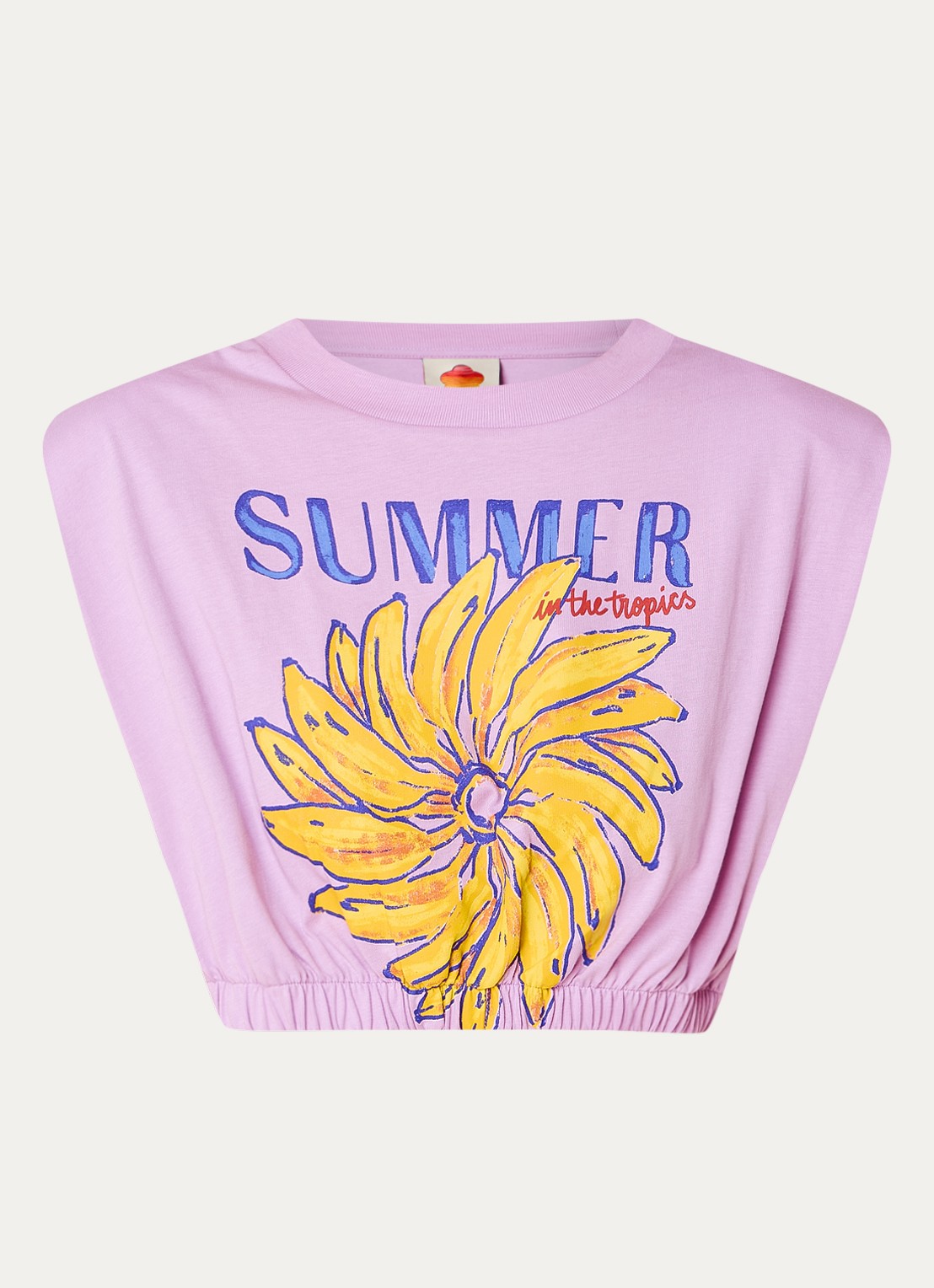 Farm Rio Crop top met print en schoudervulling - voorkant 3 lila