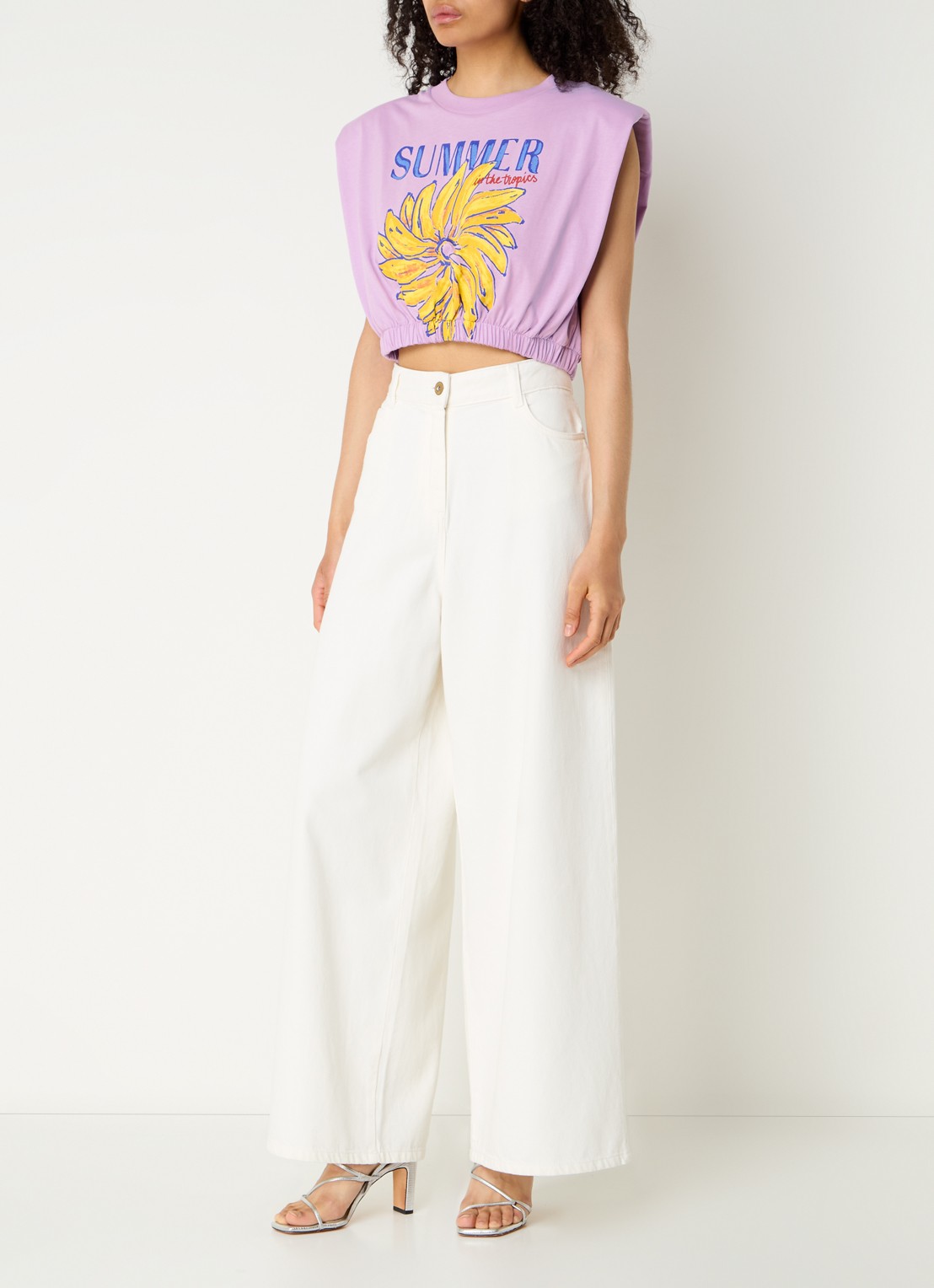 Farm Rio Crop top met print en schoudervulling - voorkant 4 lila