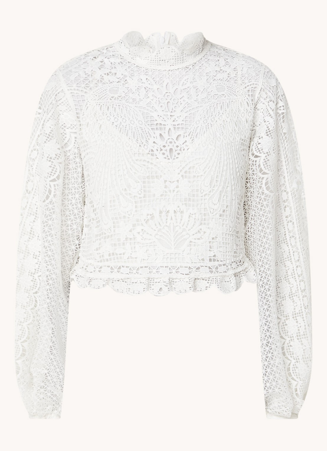Farm Rio Crop top van broderie met ballonmouw - voorkant 3 wit