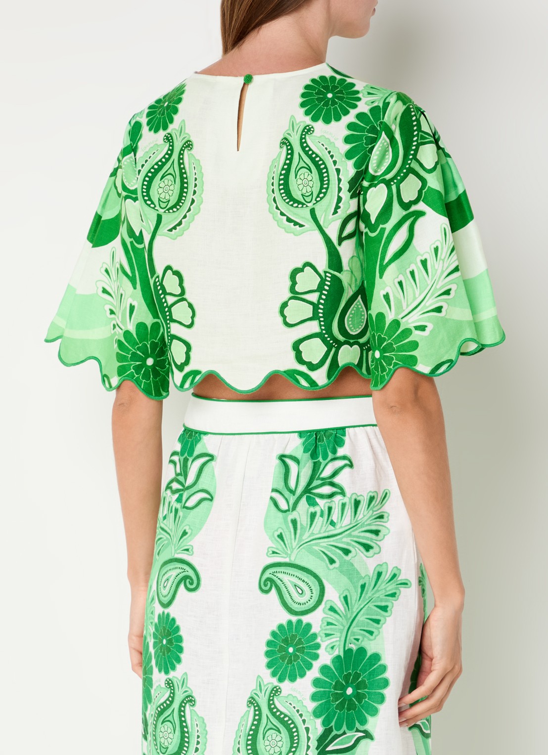 Farm Rio Crop top van linnen met bloemenprint - achterkant 3 groen