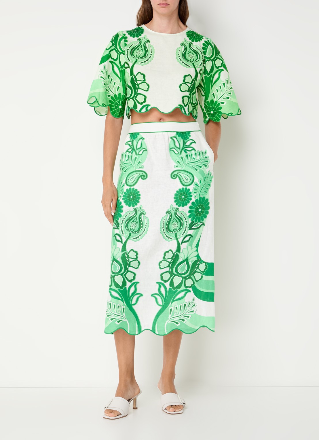 Farm Rio Crop top van linnen met bloemenprint - voorkant 5 groen